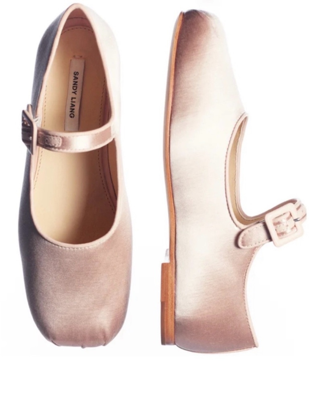 SANDY LIANG Women’s Pink Satin Mary Jane Pointe Flats